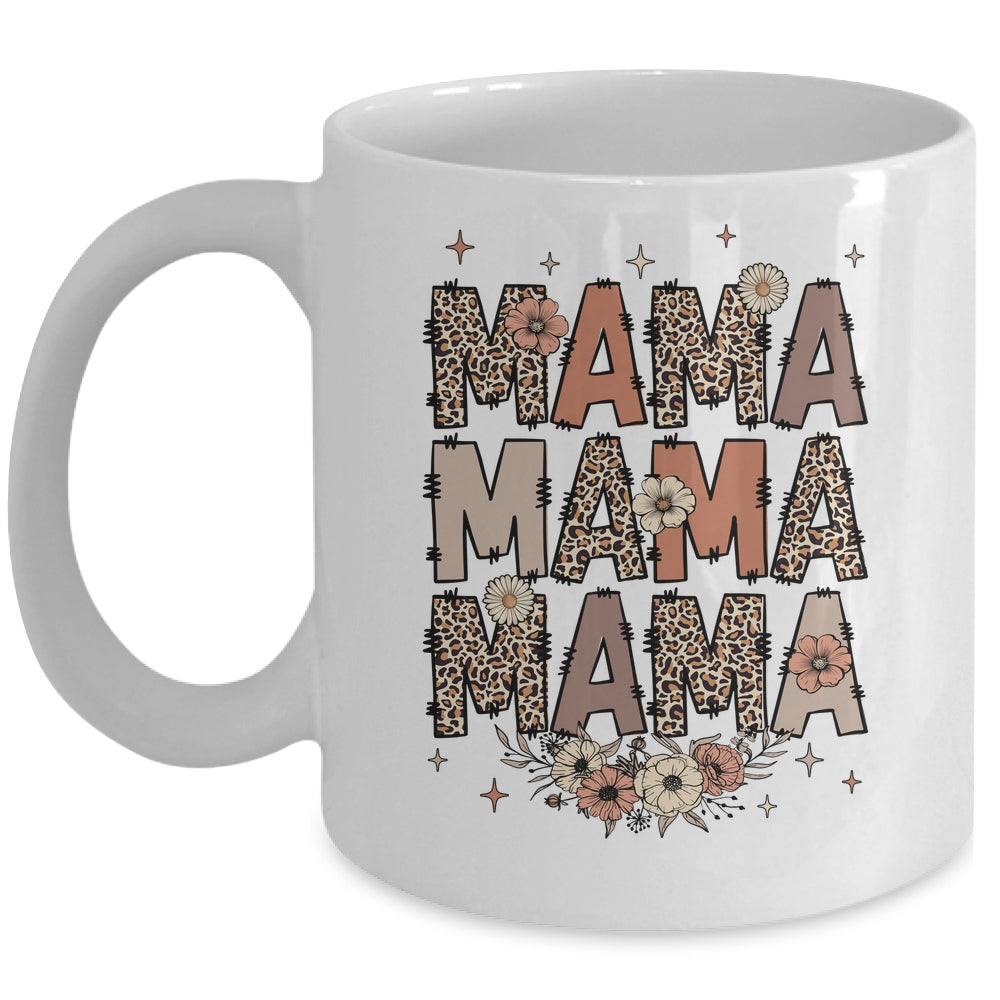 Leopard Mama Flower Retro Mama Groovy Boho Mom Mother's Day Mug | teecentury