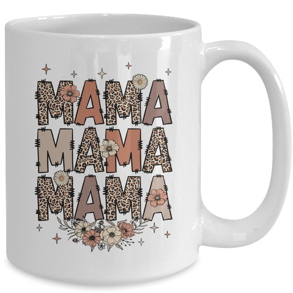Leopard Mama Flower Retro Mama Groovy Boho Mom Mother's Day Mug | teecentury