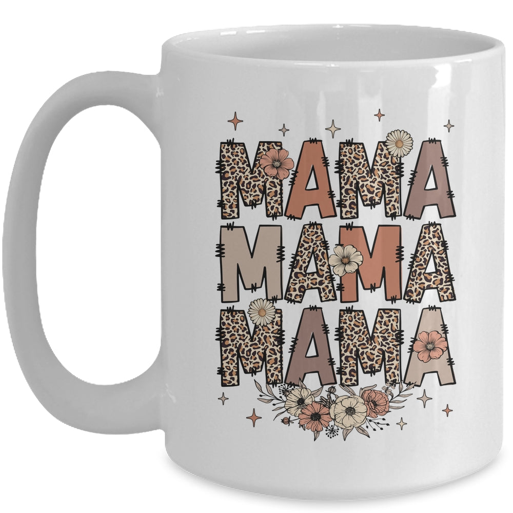 Leopard Mama Flower Retro Mama Groovy Boho Mom Mother's Day Mug | teecentury