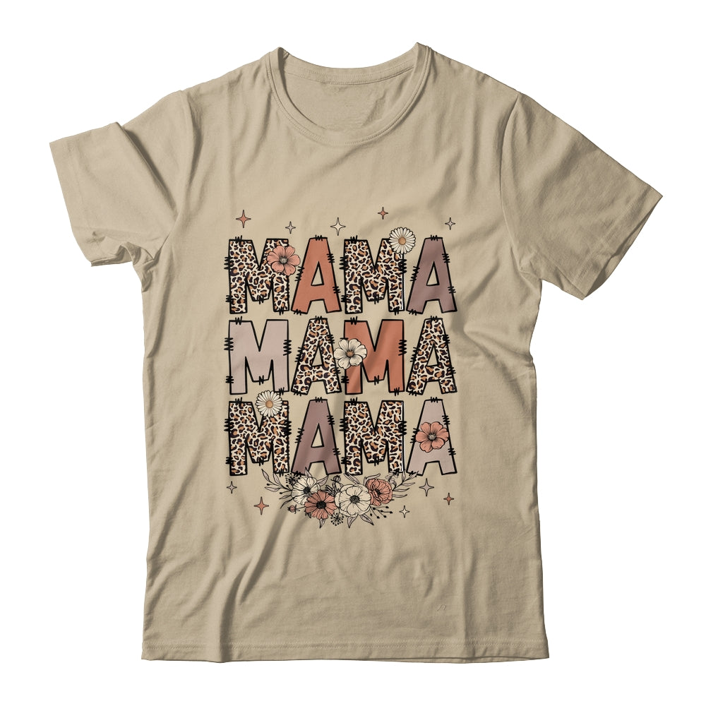 Leopard Mama Flower Retro Mama Groovy Boho Mom Mother's Day Shirt & Tank Top | teecentury