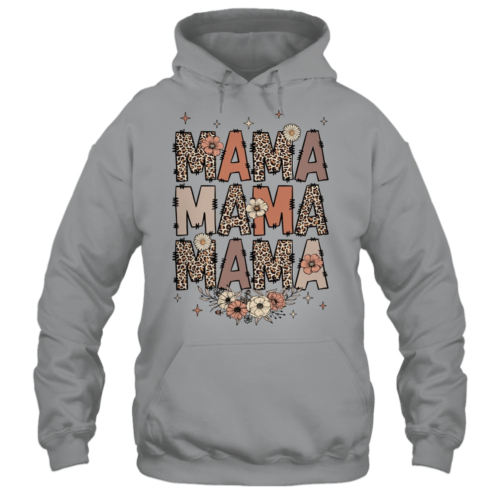 Leopard Mama Flower Retro Mama Groovy Boho Mom Mother's Day Shirt & Tank Top | teecentury