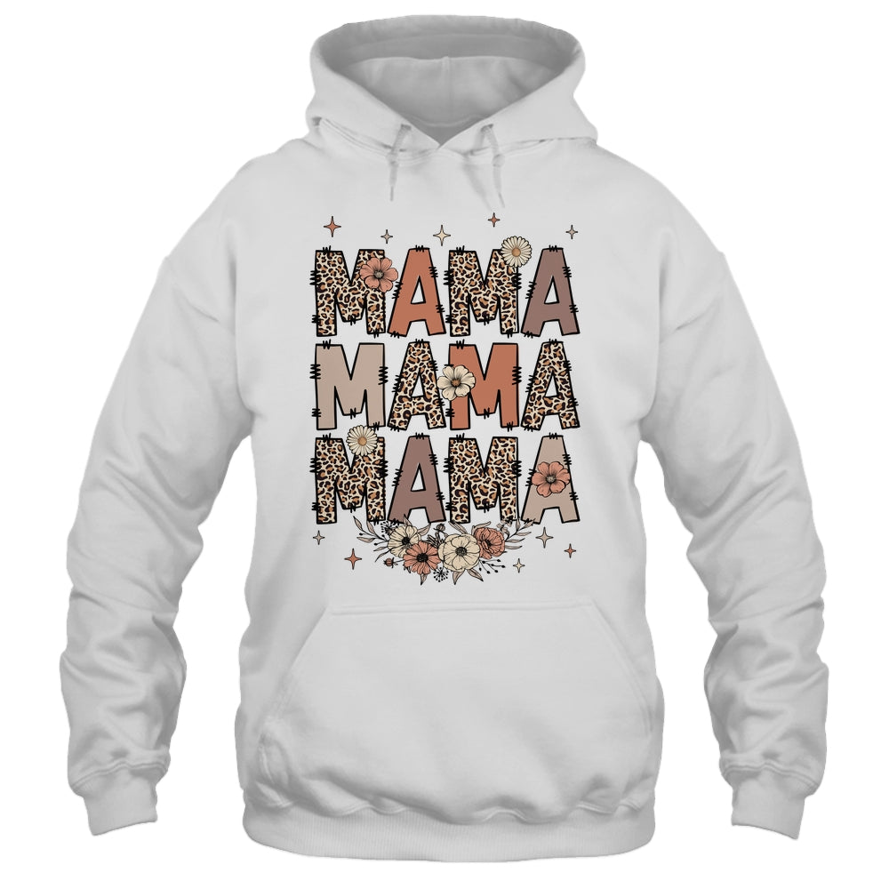 Leopard Mama Flower Retro Mama Groovy Boho Mom Mother's Day Shirt & Tank Top | teecentury