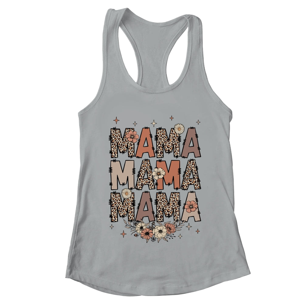 Leopard Mama Flower Retro Mama Groovy Boho Mom Mother's Day Shirt & Tank Top | teecentury