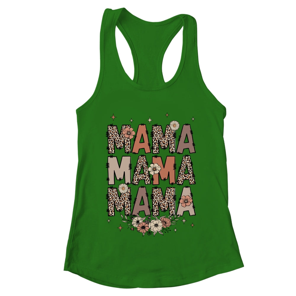 Leopard Mama Flower Retro Mama Groovy Boho Mom Mother's Day Shirt & Tank Top | teecentury
