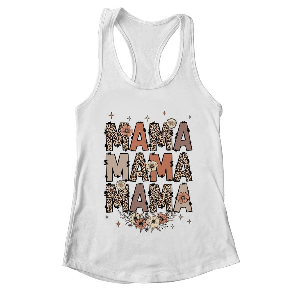 Leopard Mama Flower Retro Mama Groovy Boho Mom Mother's Day Shirt & Tank Top | teecentury