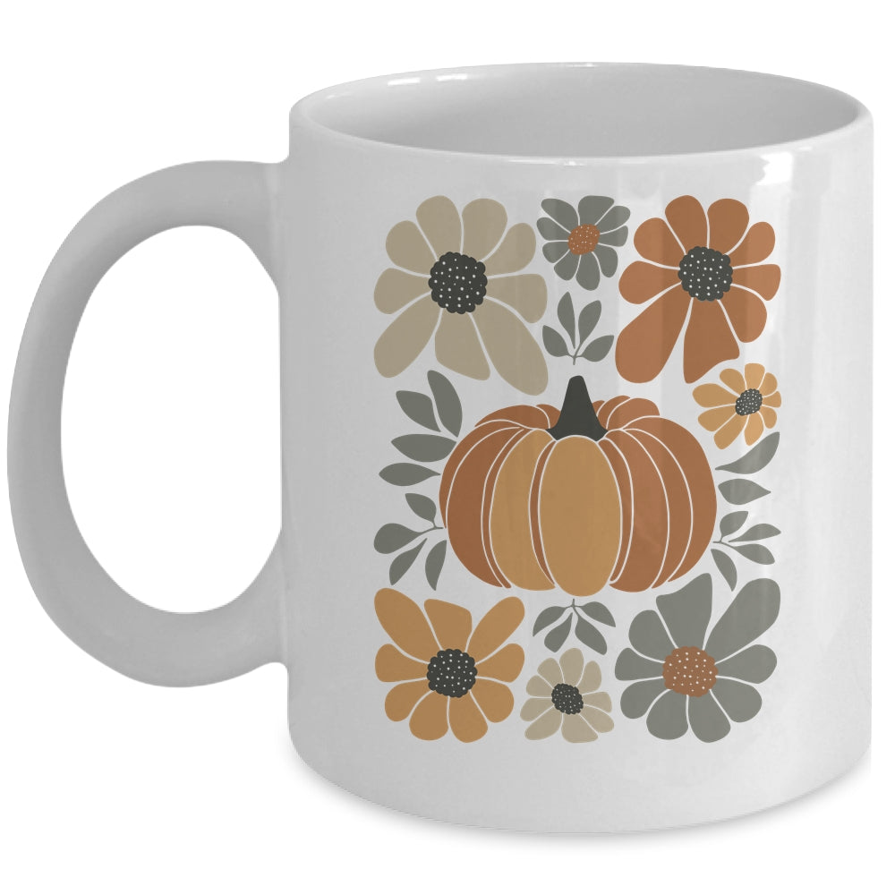 Leopard Pumpkin Floral Retro Fall Retro Autumn Vibes Season Mug | teecentury