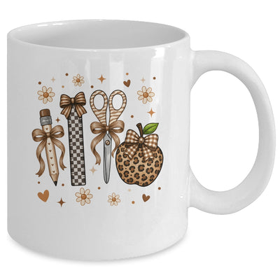 Leopard Teacher Apple School Checkered Pencil Coquette Bow Mug | teecentury