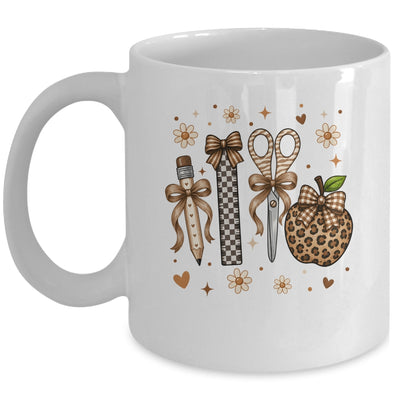 Leopard Teacher Apple School Checkered Pencil Coquette Bow Mug | teecentury