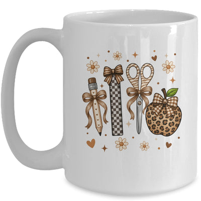 Leopard Teacher Apple School Checkered Pencil Coquette Bow Mug | teecentury