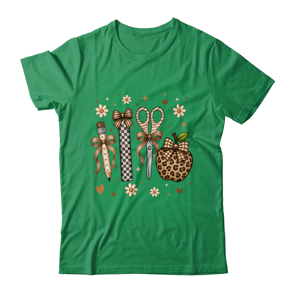 Leopard Teacher Apple School Checkered Pencil Coquette Bow Shirt & Hoodie | teecentury