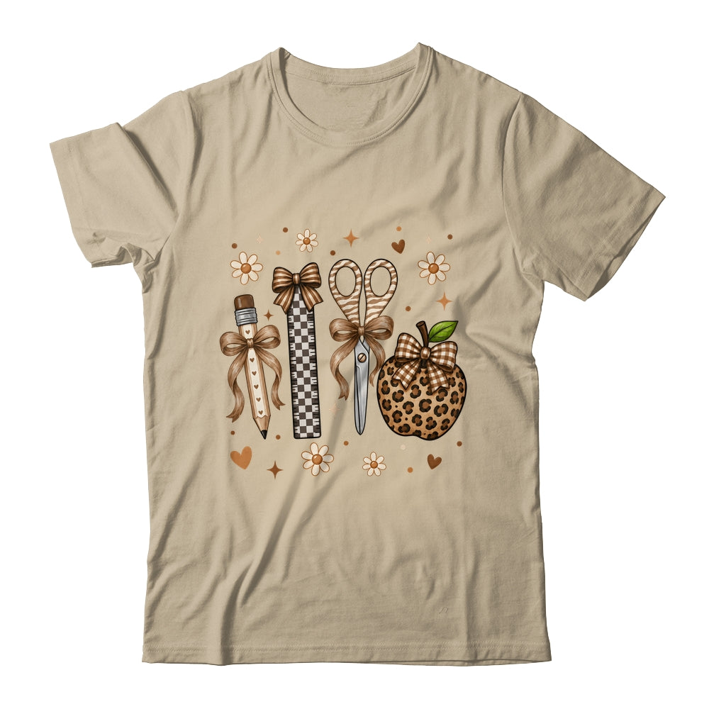 Leopard Teacher Apple School Checkered Pencil Coquette Bow Shirt & Hoodie | teecentury