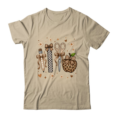 Leopard Teacher Apple School Checkered Pencil Coquette Bow Shirt & Hoodie | teecentury