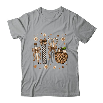 Leopard Teacher Apple School Checkered Pencil Coquette Bow Shirt & Hoodie | teecentury