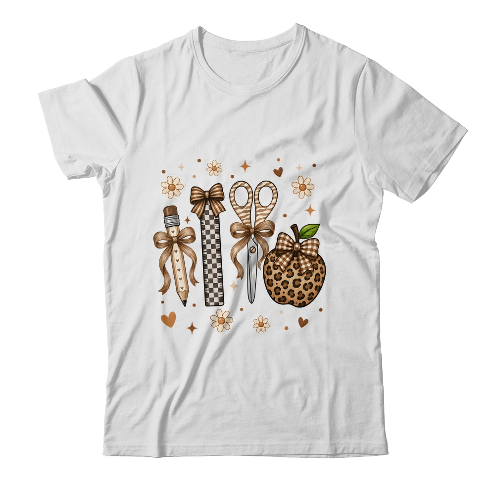 Leopard Teacher Apple School Checkered Pencil Coquette Bow Shirt & Hoodie | teecentury