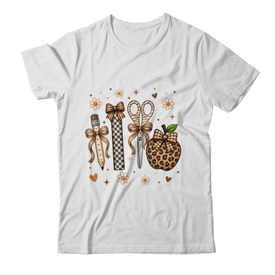 Leopard Teacher Apple School Checkered Pencil Coquette Bow Shirt & Hoodie | teecentury