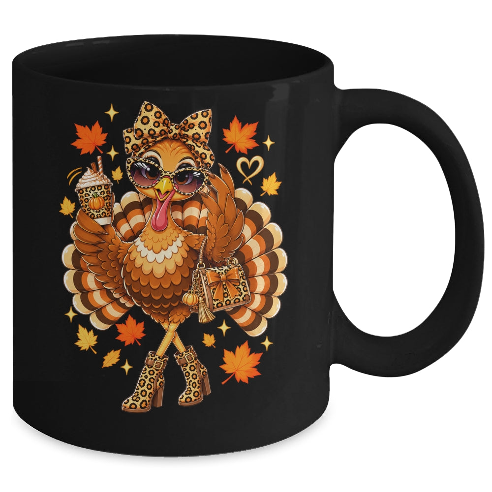 Leopard Turkey Drinking Coffee Women Thanksgiving Turkey Mug | teecentury