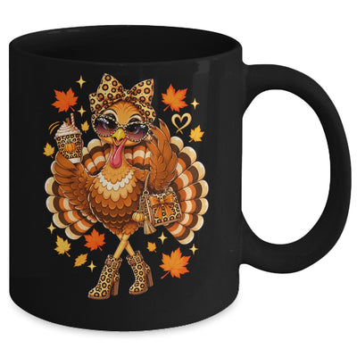 Leopard Turkey Drinking Coffee Women Thanksgiving Turkey Mug | teecentury