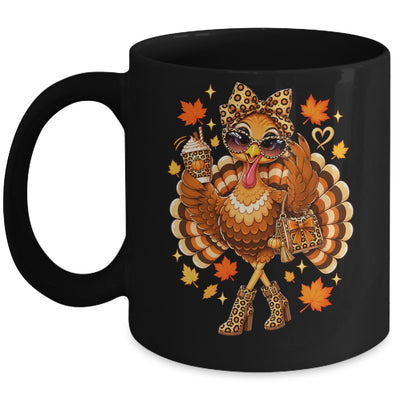Leopard Turkey Drinking Coffee Women Thanksgiving Turkey Mug | teecentury