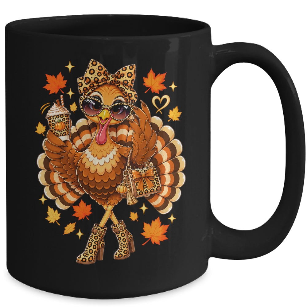 Leopard Turkey Drinking Coffee Women Thanksgiving Turkey Mug | teecentury