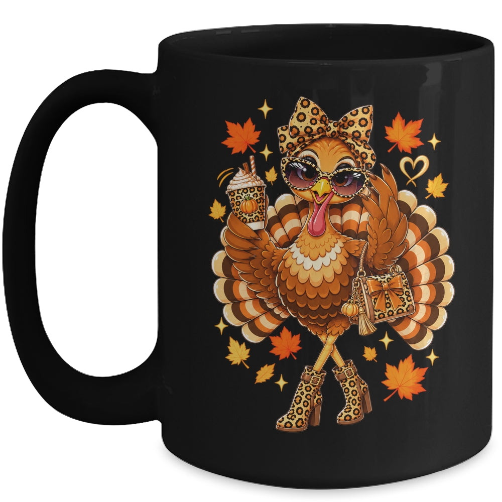 Leopard Turkey Drinking Coffee Women Thanksgiving Turkey Mug | teecentury