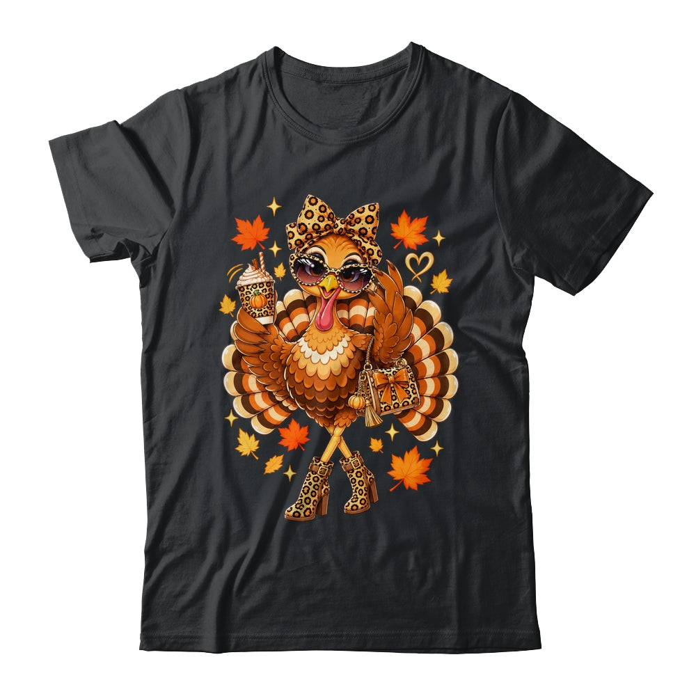 Leopard Turkey Drinking Coffee Women Thanksgiving Turkey Shirt & Sweatshirt | teecentury