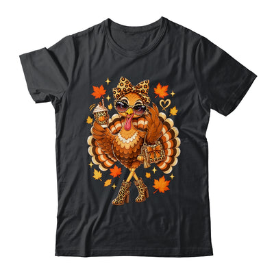 Leopard Turkey Drinking Coffee Women Thanksgiving Turkey Shirt & Sweatshirt | teecentury