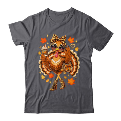 Leopard Turkey Drinking Coffee Women Thanksgiving Turkey Shirt & Sweatshirt | teecentury