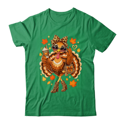 Leopard Turkey Drinking Coffee Women Thanksgiving Turkey Shirt & Sweatshirt | teecentury