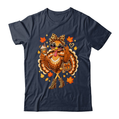 Leopard Turkey Drinking Coffee Women Thanksgiving Turkey Shirt & Sweatshirt | teecentury