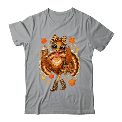 Leopard Turkey Drinking Coffee Women Thanksgiving Turkey Shirt & Sweatshirt | teecentury