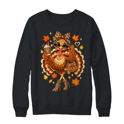 Leopard Turkey Drinking Coffee Women Thanksgiving Turkey Shirt & Sweatshirt | teecentury