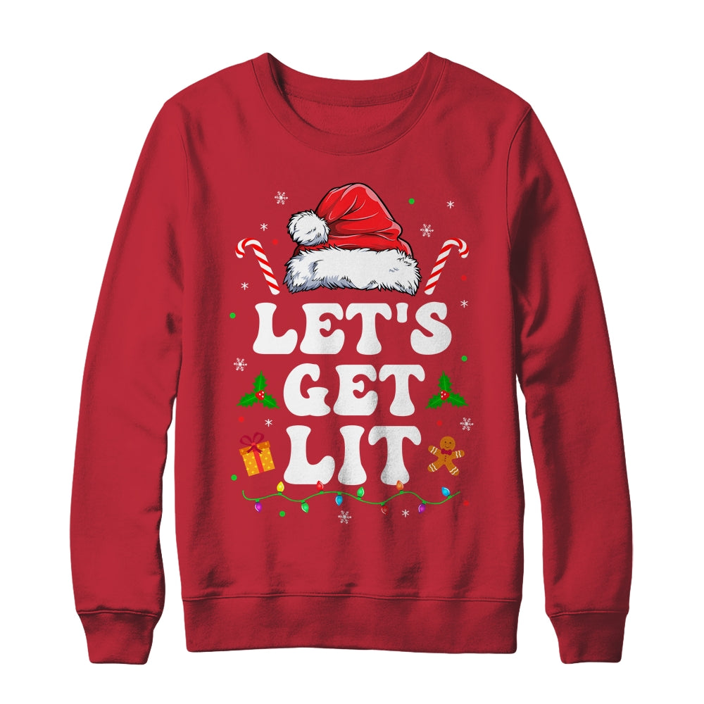 Let's Get Lit Drinking Santa Hat Christmas Lights Funny Shirt & Sweatshirt | teecentury