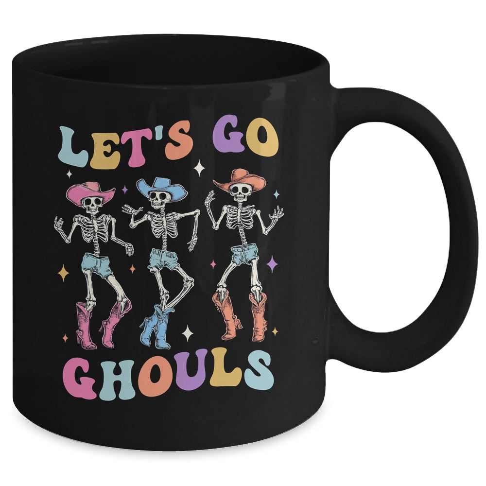 Let's Go Ghouls Women Halloween Dancing Skeleton Ghost Mug | teecentury