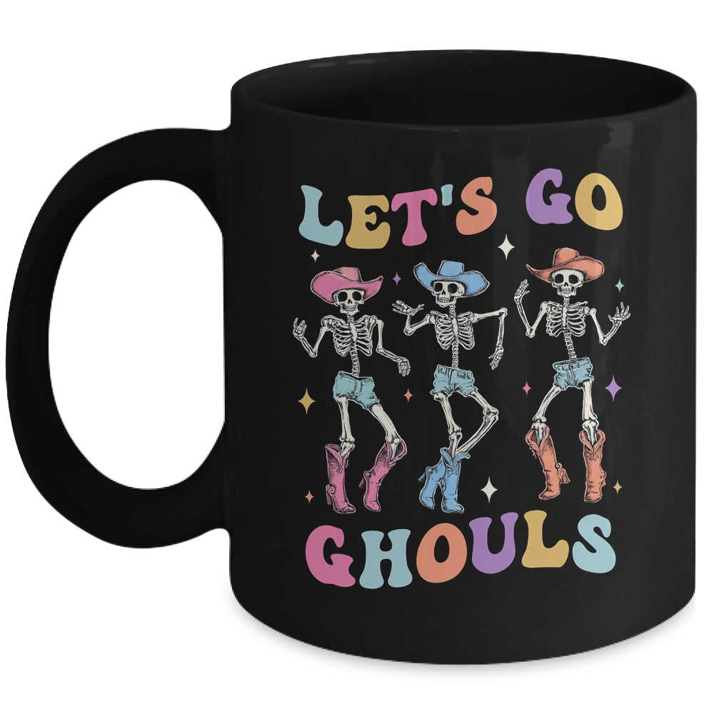 Let's Go Ghouls Women Halloween Dancing Skeleton Ghost Mug | teecentury