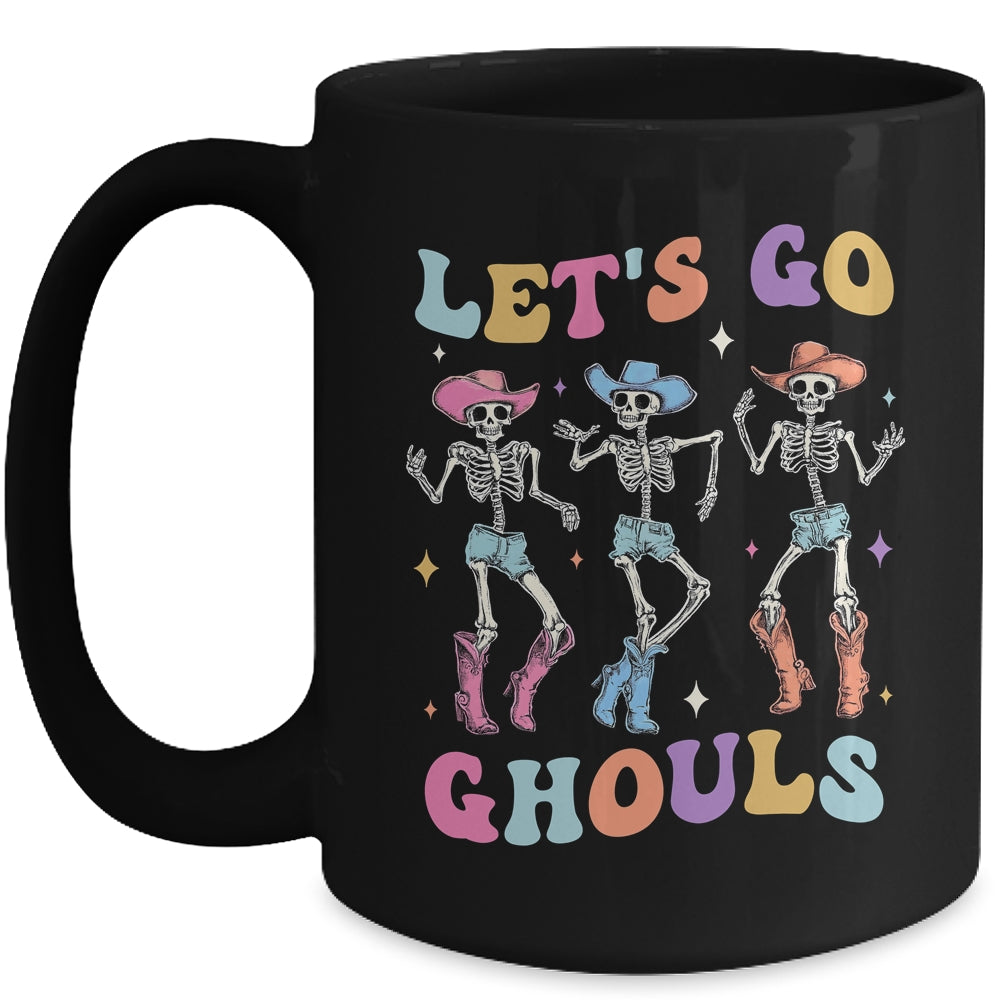 Let's Go Ghouls Women Halloween Dancing Skeleton Ghost Mug | teecentury