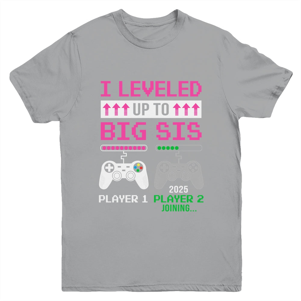 Leveled Up To Big Sister 2025 Funny Video Game Soon To Be Sister Youth Shirt | teecentury