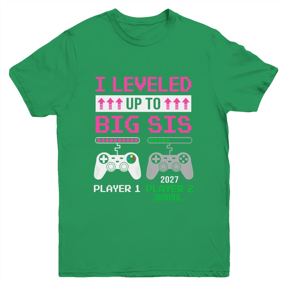 Leveled Up To Big Sister 2027 Funny Video Game Soon To Be Sister Youth Shirt | teecentury