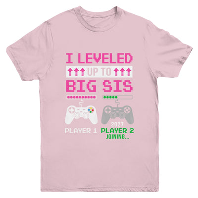 Leveled Up To Big Sister 2027 Funny Video Game Soon To Be Sister Youth Shirt | teecentury