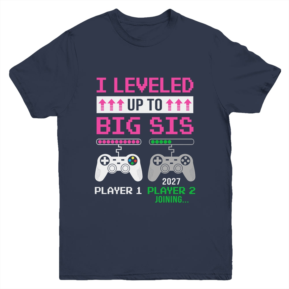 Leveled Up To Big Sister 2027 Funny Video Game Soon To Be Sister Youth Shirt | teecentury
