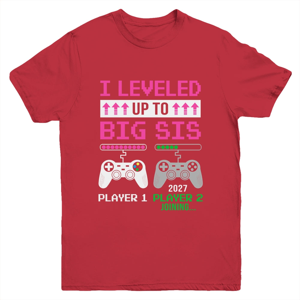 Leveled Up To Big Sister 2027 Funny Video Game Soon To Be Sister Youth Shirt | teecentury