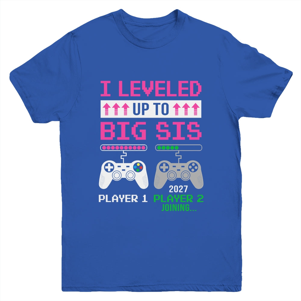 Leveled Up To Big Sister 2027 Funny Video Game Soon To Be Sister Youth Shirt | teecentury