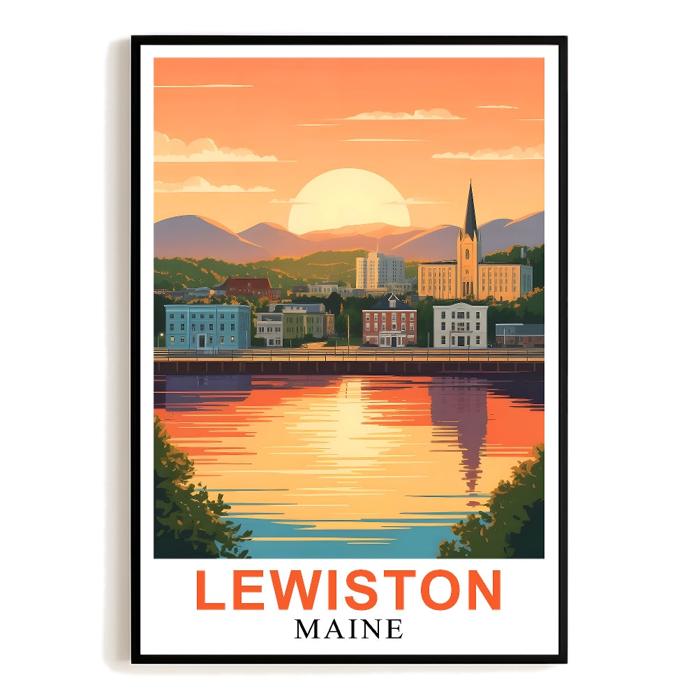 Lewiston Maine Vintage Travel Poster Sunset Retro Ideal Gift For Friends And Family Wall Art Landscape Painting For Home Office Decoration Living Room Decor Unframed | teecentury