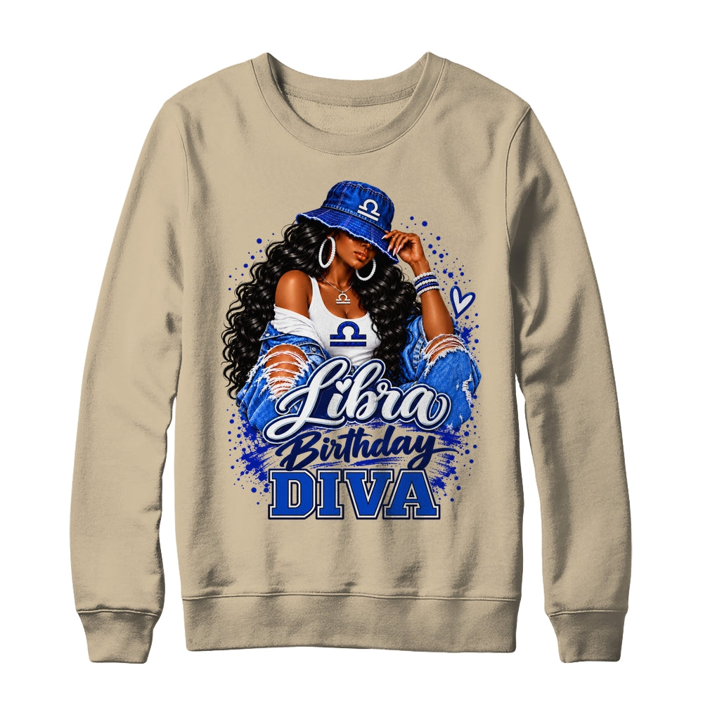 Libra Birthday Diva Black Queen September Woman October Girl Shirt & Sweatshirt | teecentury