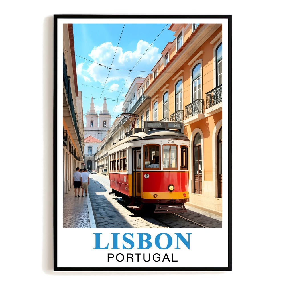 Lisbon Portugal Vintage Travel Poster Iconic Red Tram Street Scene Wall Art Print Souvenir Landscape Painting Picture For Home Decor Living Room Office Bedroom Unframed | teecentury