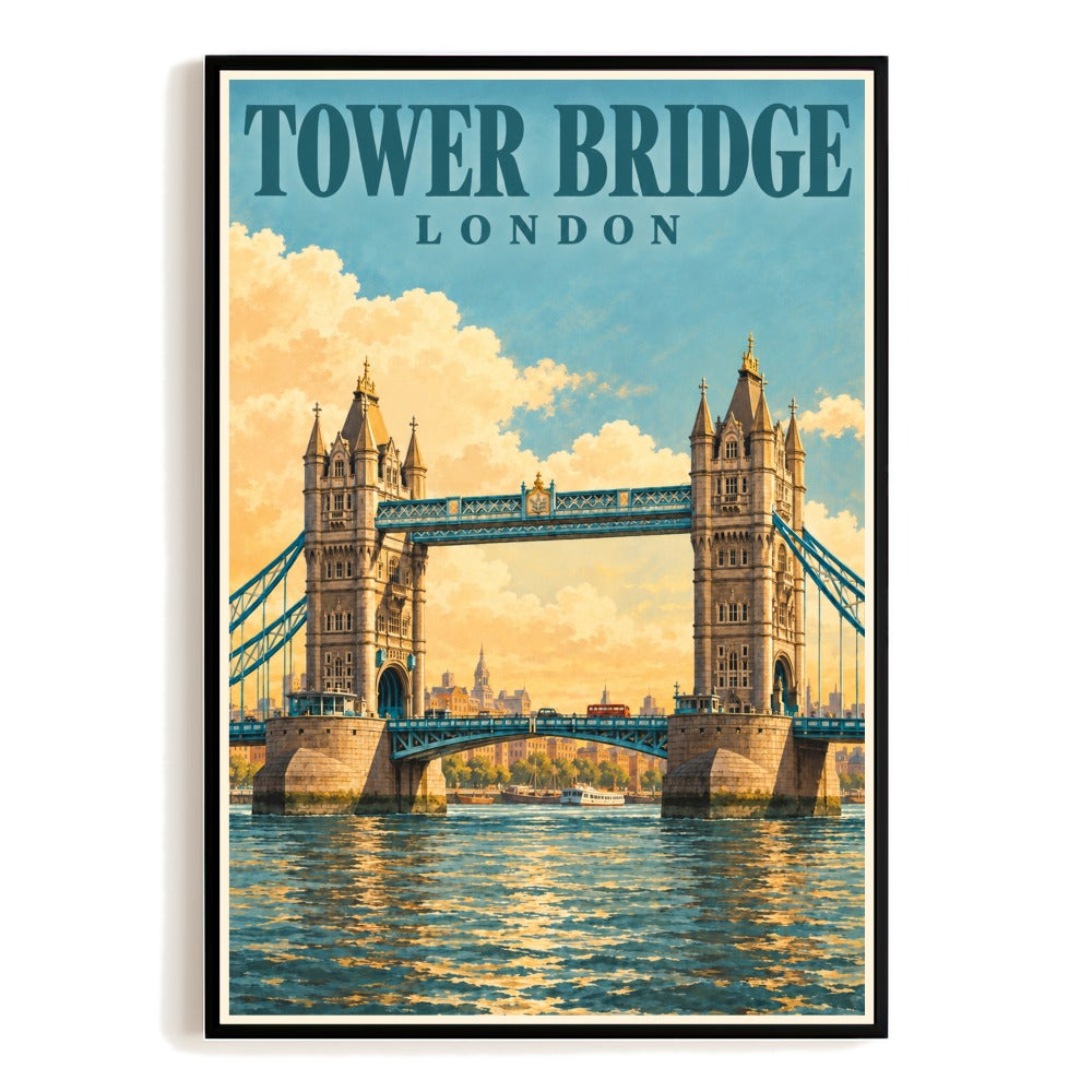 London England Tower Bridge Thames Travel Poster Vintage British Landmark Wall Art Print Waterfront City Architecture Decor For Home Living Room Office Bedroom Unframed | teecentury