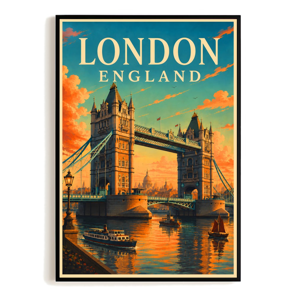 London England Tower Bridge Vintage British Travel Poster Wall Art Decor For Home Living Room Office Bedroom Souvenir Landscape Print Painting Picture Unframed | teecentury