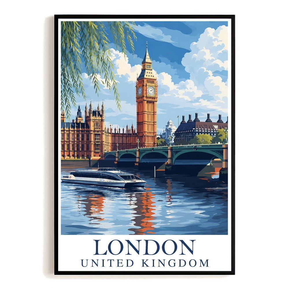 London England Travel Poster Vintage Europe Big Ben Westminster Bridge Wall Art Landscape Print Painting For Home Family Living Room Office Bedroom Decor Unframed | teecentury