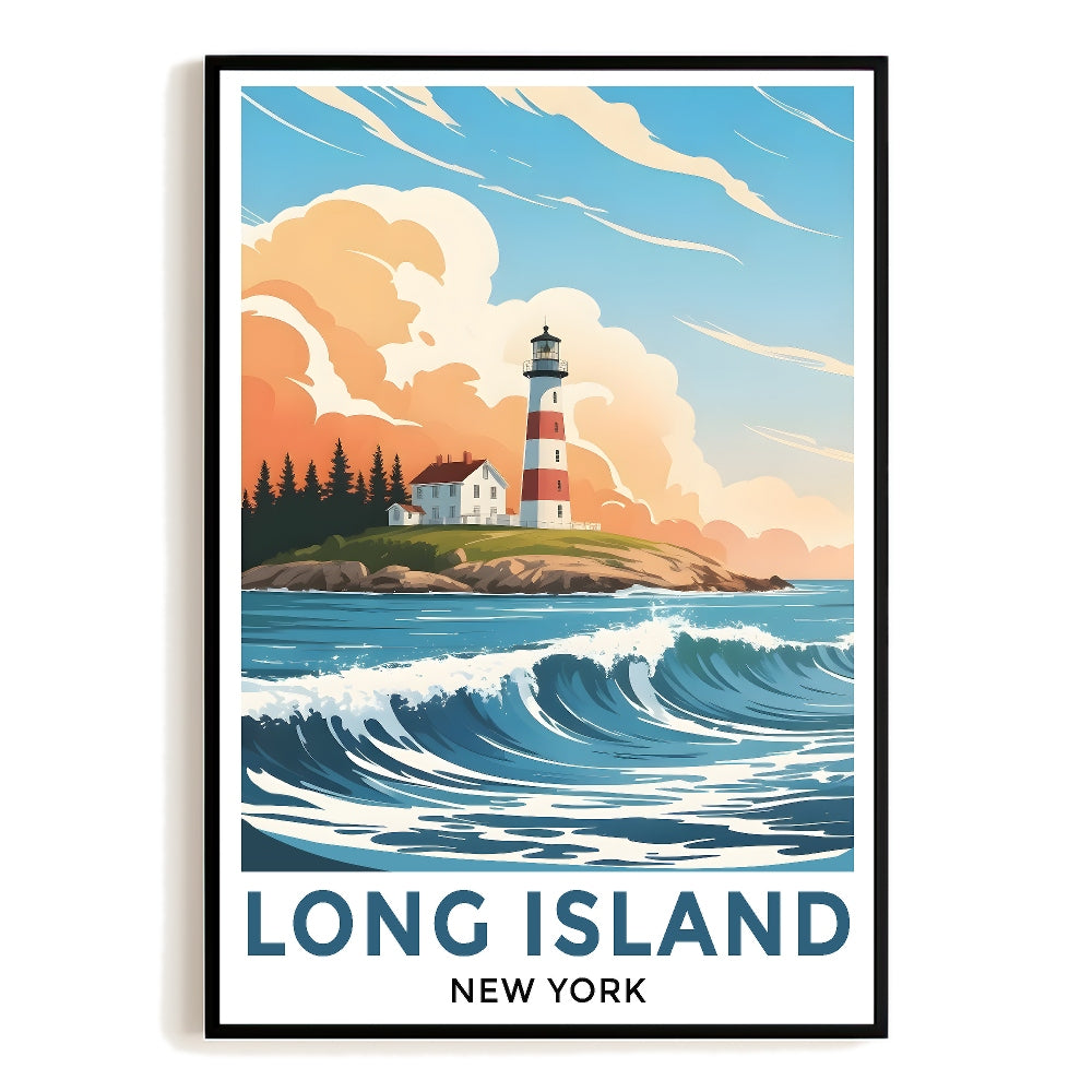 Long Island New York Vintage Travel Poster Lighthouses Wall Art Landscape Prints Paintings Picture For Home Room Living Room Office Bedroom Aesthetic Decor Unframed | teecentury