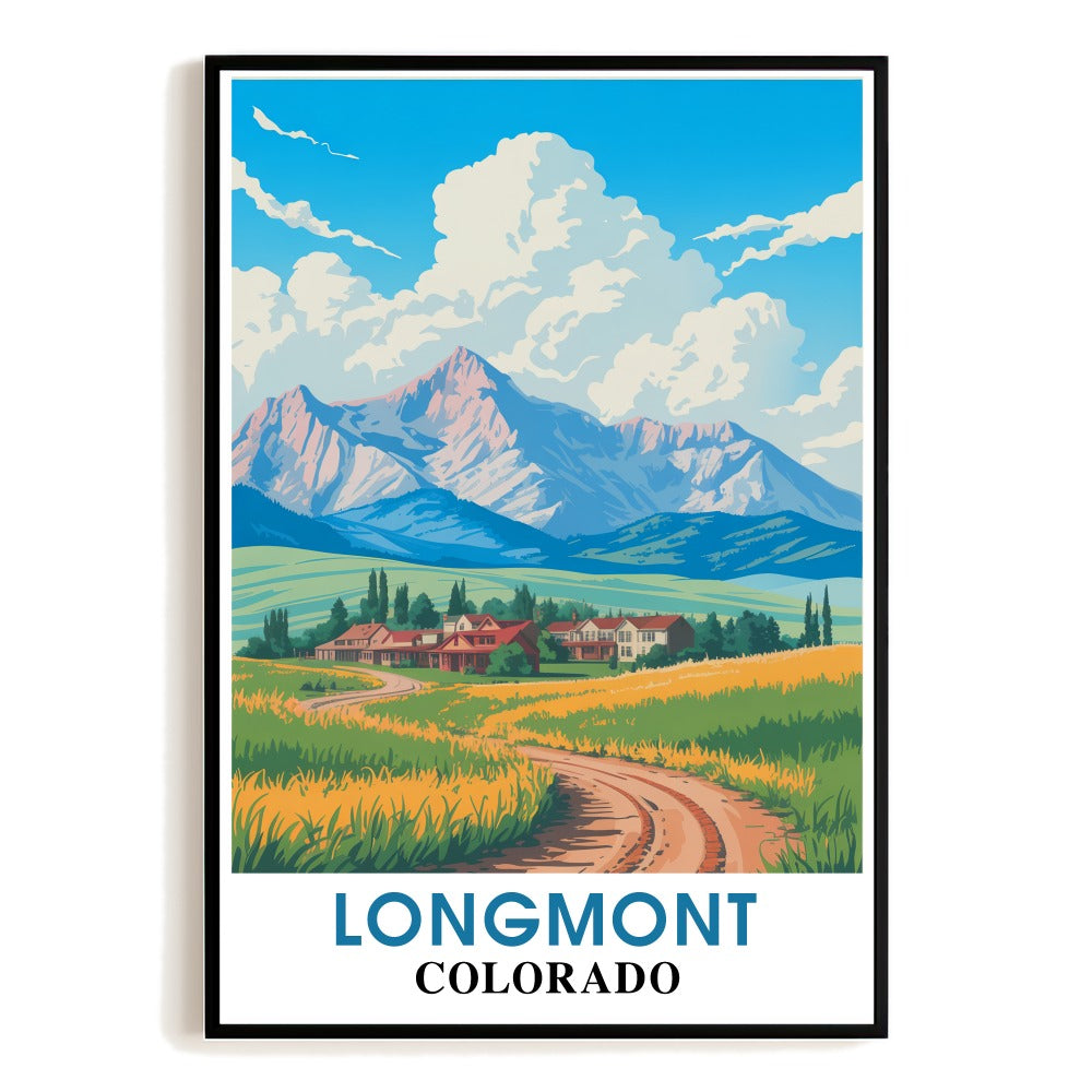 Longmont Colorado Vintage Travel Poster Stunning Mountain Landscape Clouds Souvenir Wall Art Print Painting Ideal For Home Office Living Room Bedroom Decor Unframed | teecentury
