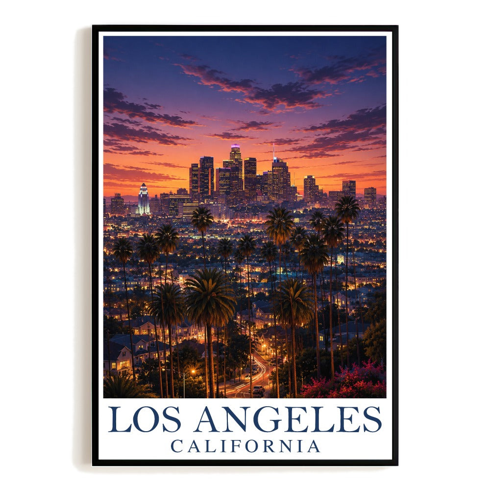 Los Angeles California Travel Poster Vintage Cityscape City Skyline Sunset Wall Art Landscape Print Painting Picture For Home Living Room Office Bedroom Decor Unframed | teecentury